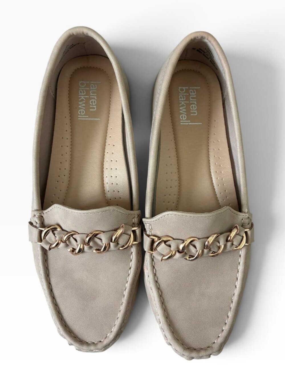 Lauren Blakwell Tan Chain-Trim Driving Loafers 8.5